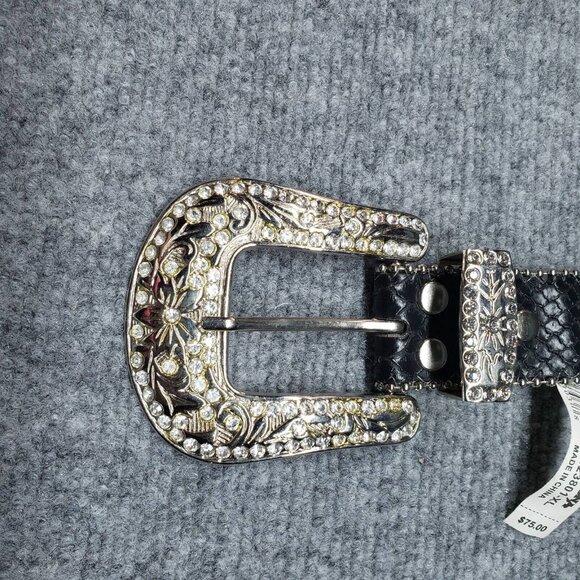 Nocona Belt Womens XL Black Leather Adjustable Western Etched Star Medallion New main image 4